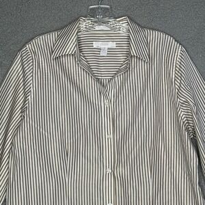 Chicos Blouse Womens Size Large No Iron Metallic Gold Stripe Button Up Casual‎